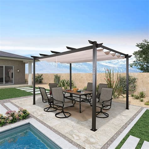 Shop allen roth 10-ft W x 10-ft L x 8-ft H BlackTan Metal Freestanding Pergola with Canopy at Lowe's. . Pergola at lowes